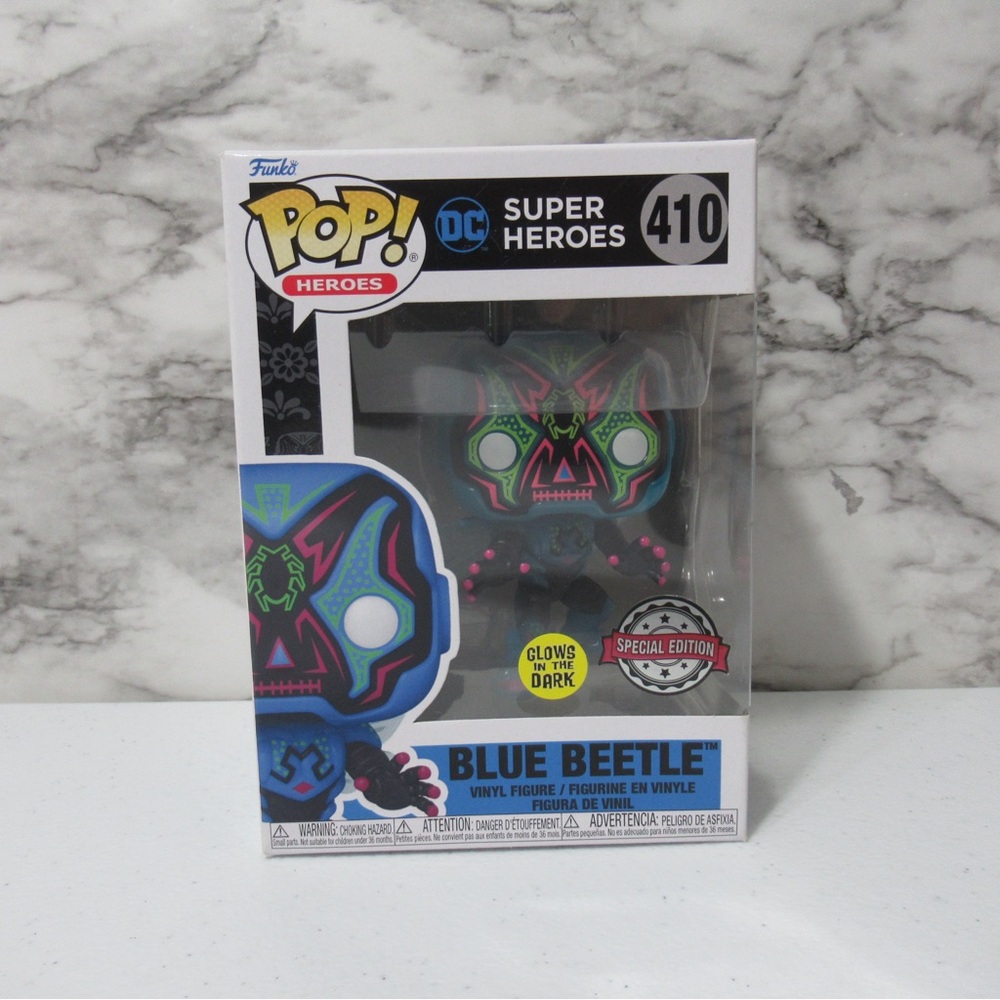 Funko Pop Blue Beetle Glow in the Dark Special Edition Figure Dia De Los